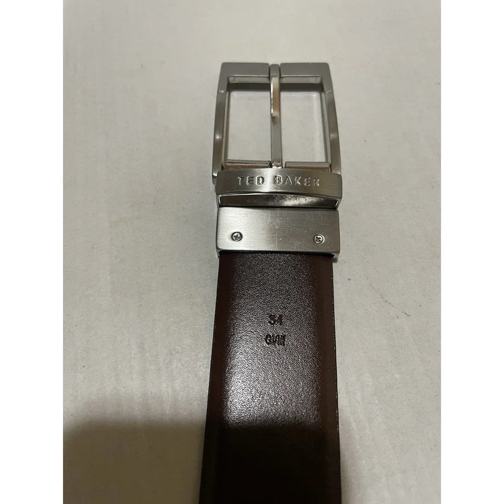 Ted Baker Reversible Leather Belt Size 34 Black Brown Silver Buckle 1 5/16